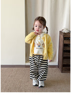 【73-110cm】星星連帽長袖 | 黃色針織開衫 | 條紋束腳褲