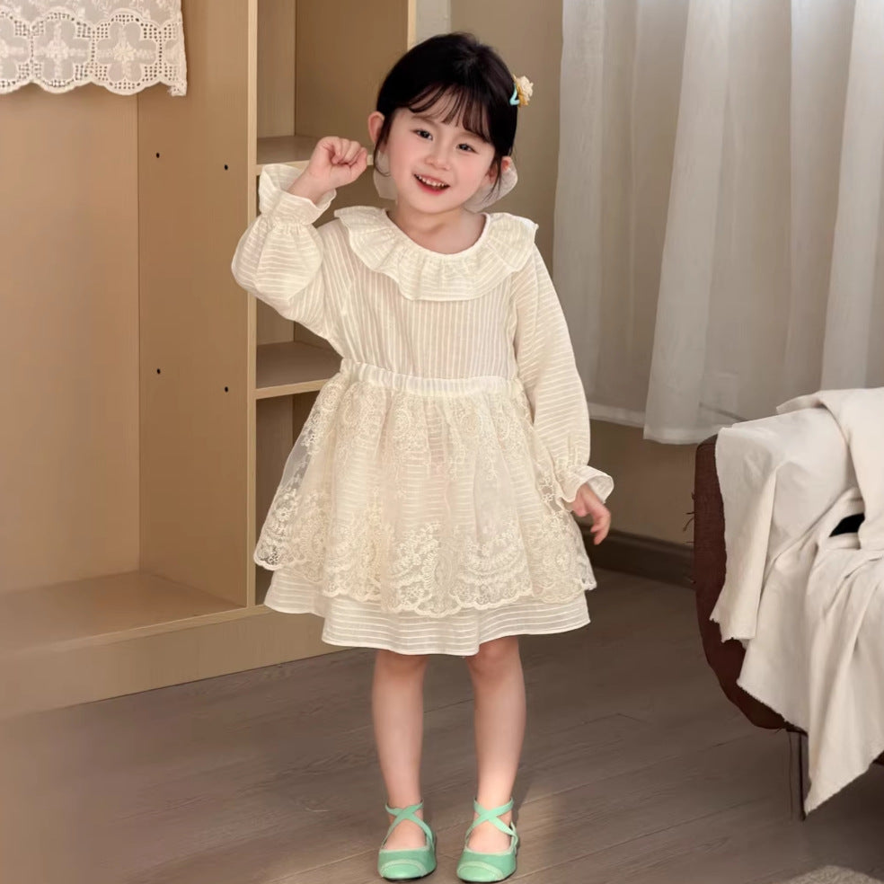 【90-140cm】拼接蕾絲連身裙