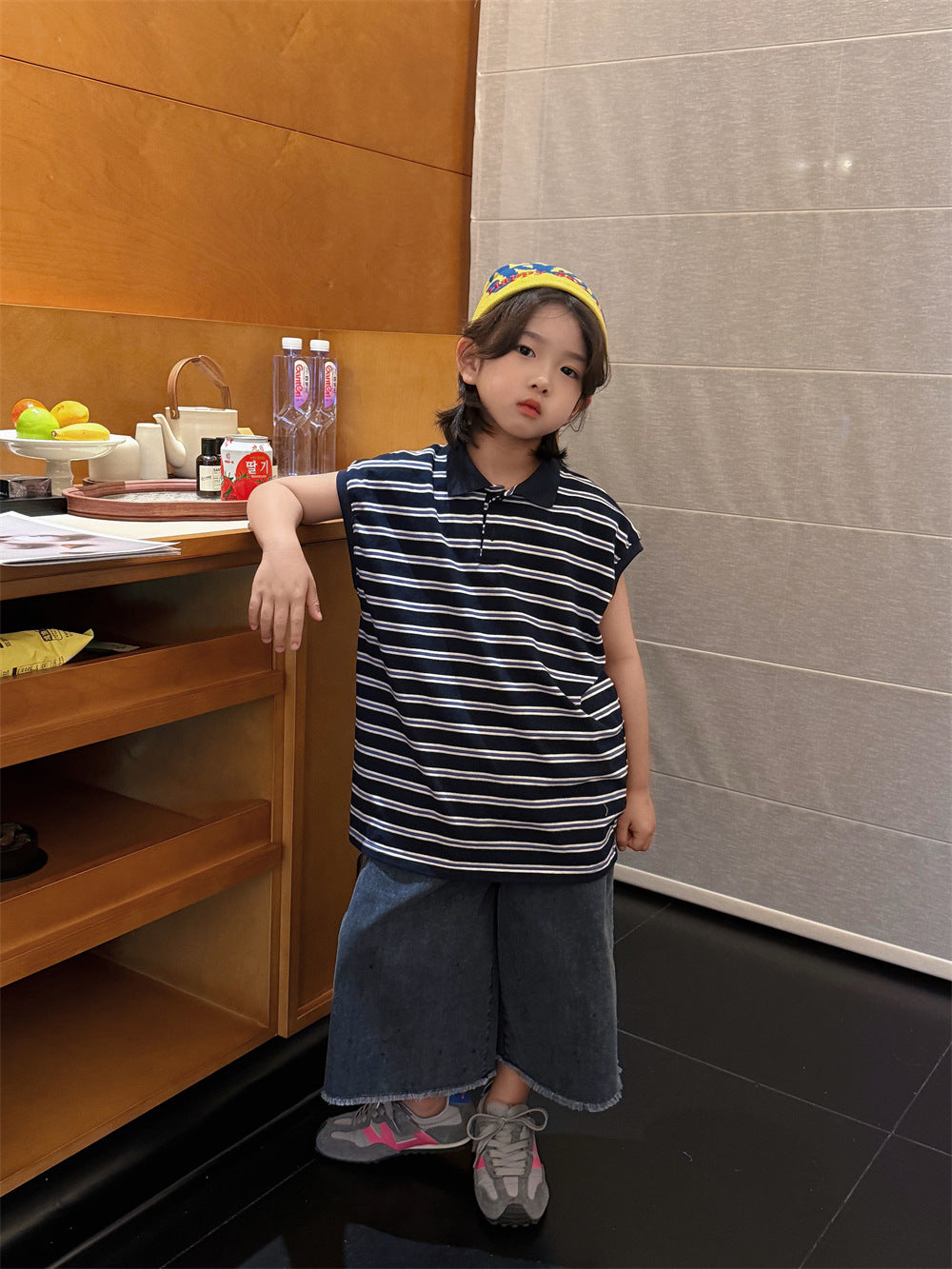 【100-160cm】做舊牛仔闊腿八分褲
