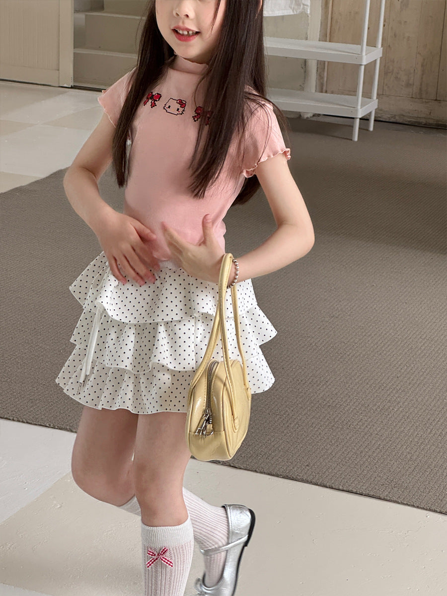 【100-150cm】美式辣妹復古印花木耳邊T