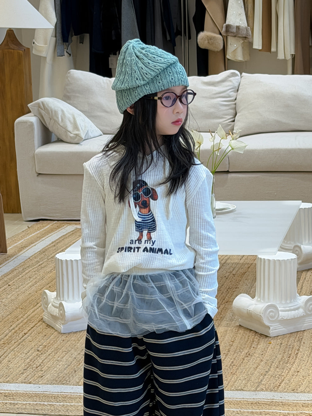 【100-160cm】韓版小狗連帽修身T