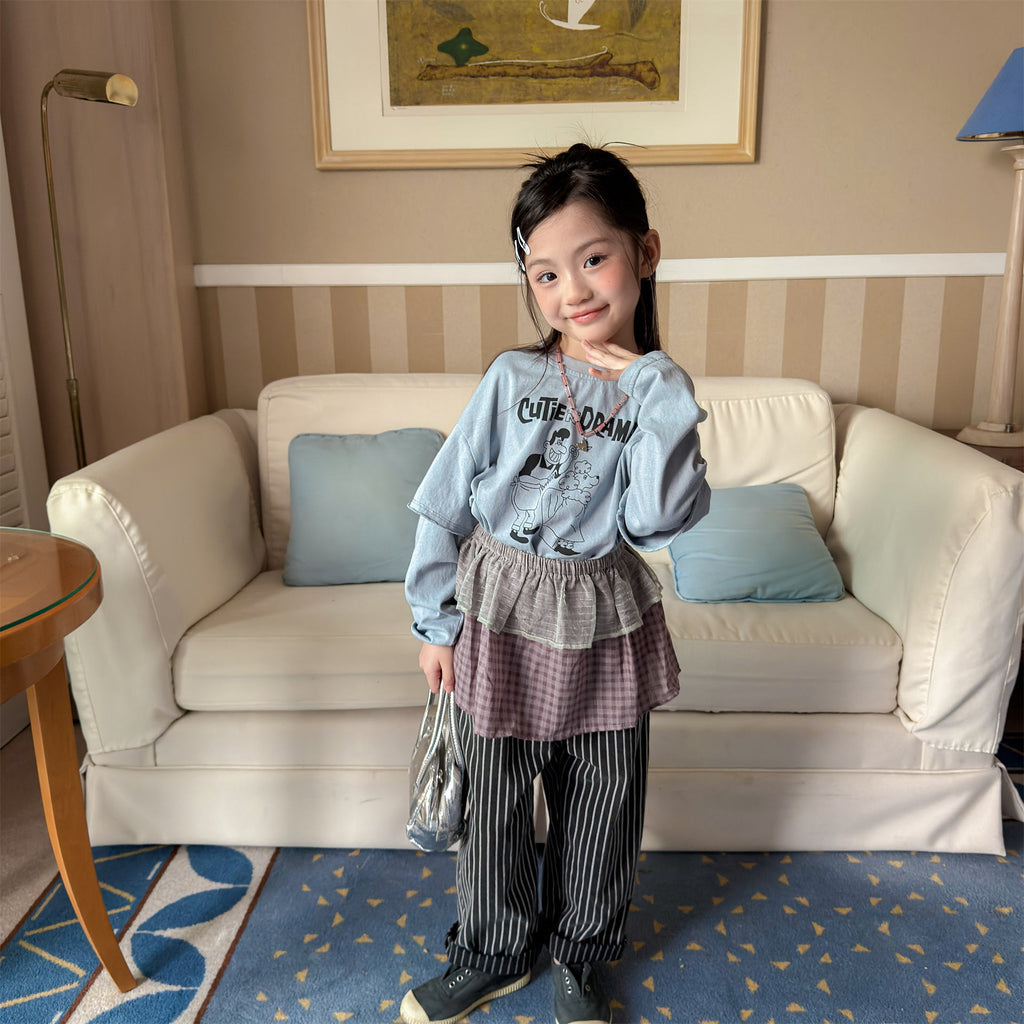 【80-130cm】韓版假兩件T