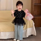 【90-140cm】拼接網紗蝴蝶結T
