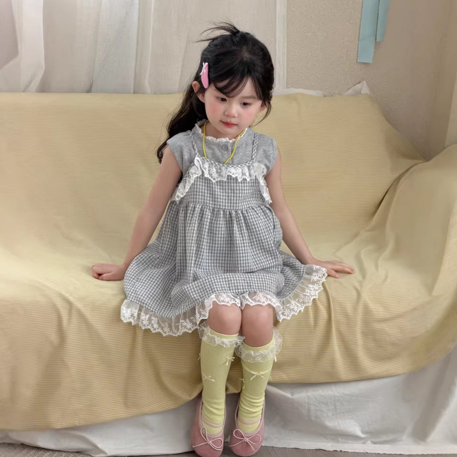 【90-140cm】韓版格子背心裙兩件套裝