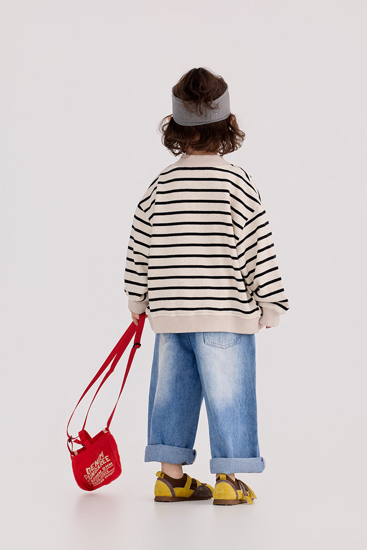 【90-150cm】迷彩條紋字母針織棒球外套