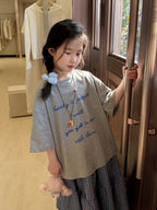 【100-160cm】休閒字母T｜格子半身裙