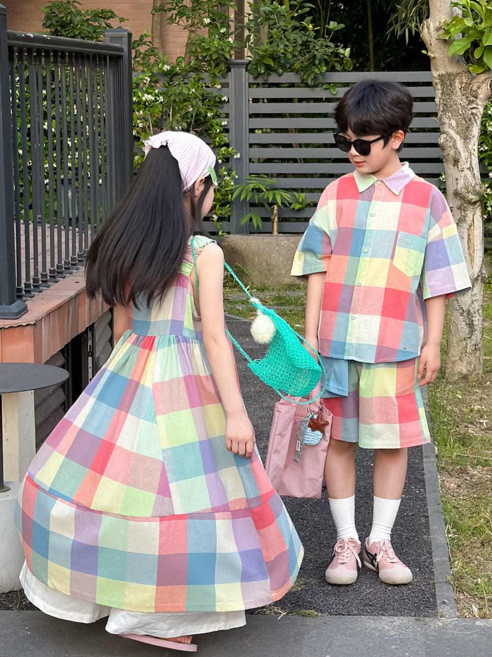【100-160cm】彩色格子連身裙 | 套裝