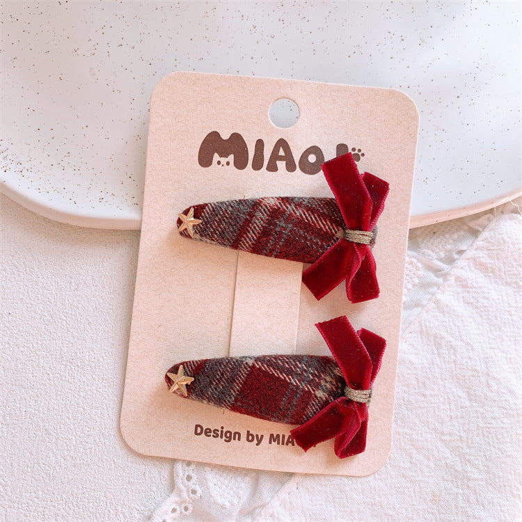 蝴蝶結格紋髮夾