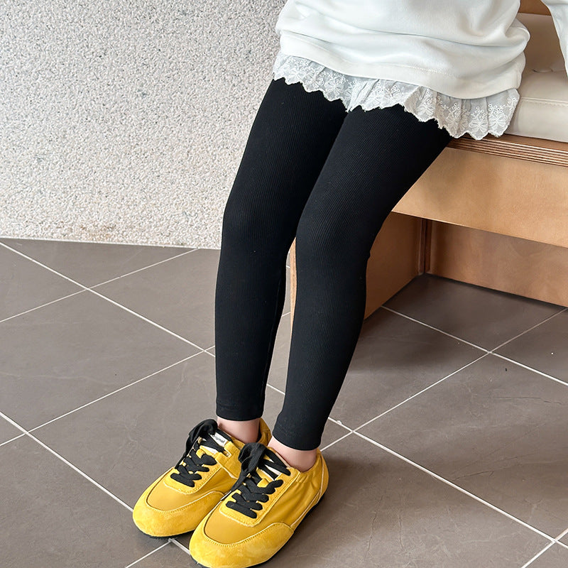 【現貨 140cm】高彈舒適精棉螺紋純色打底褲