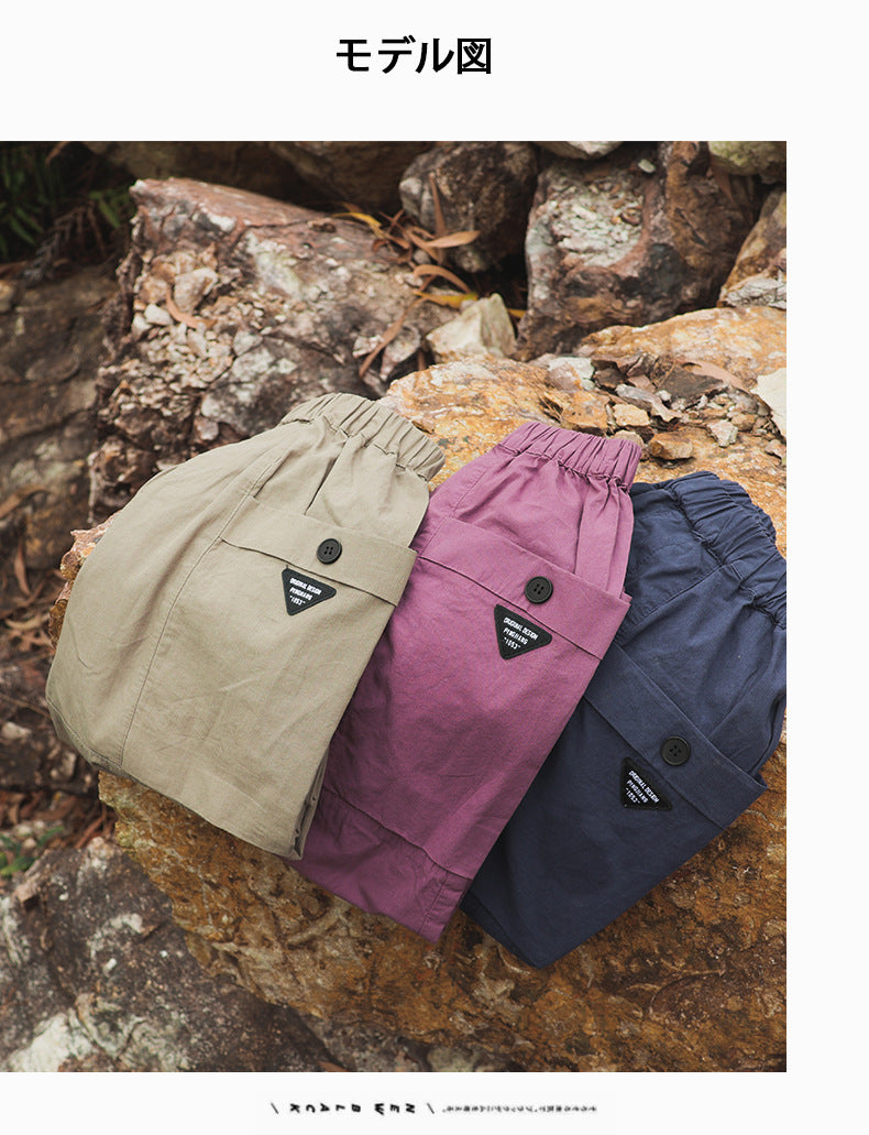 【100-160 cm】大口袋工裝褲復古直筒褲