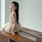 【90-160cm】碎花蝴蝶結網紗拖尾公主裙