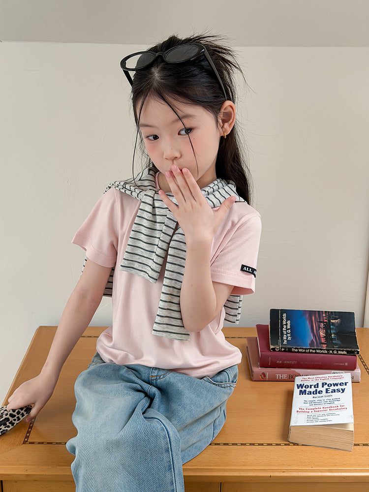 【100-170cm】袖口個性細節貼標T