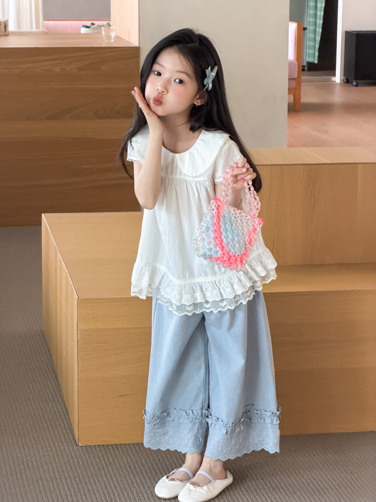 【100-170cm】甜美花邊冰感闊腿褲