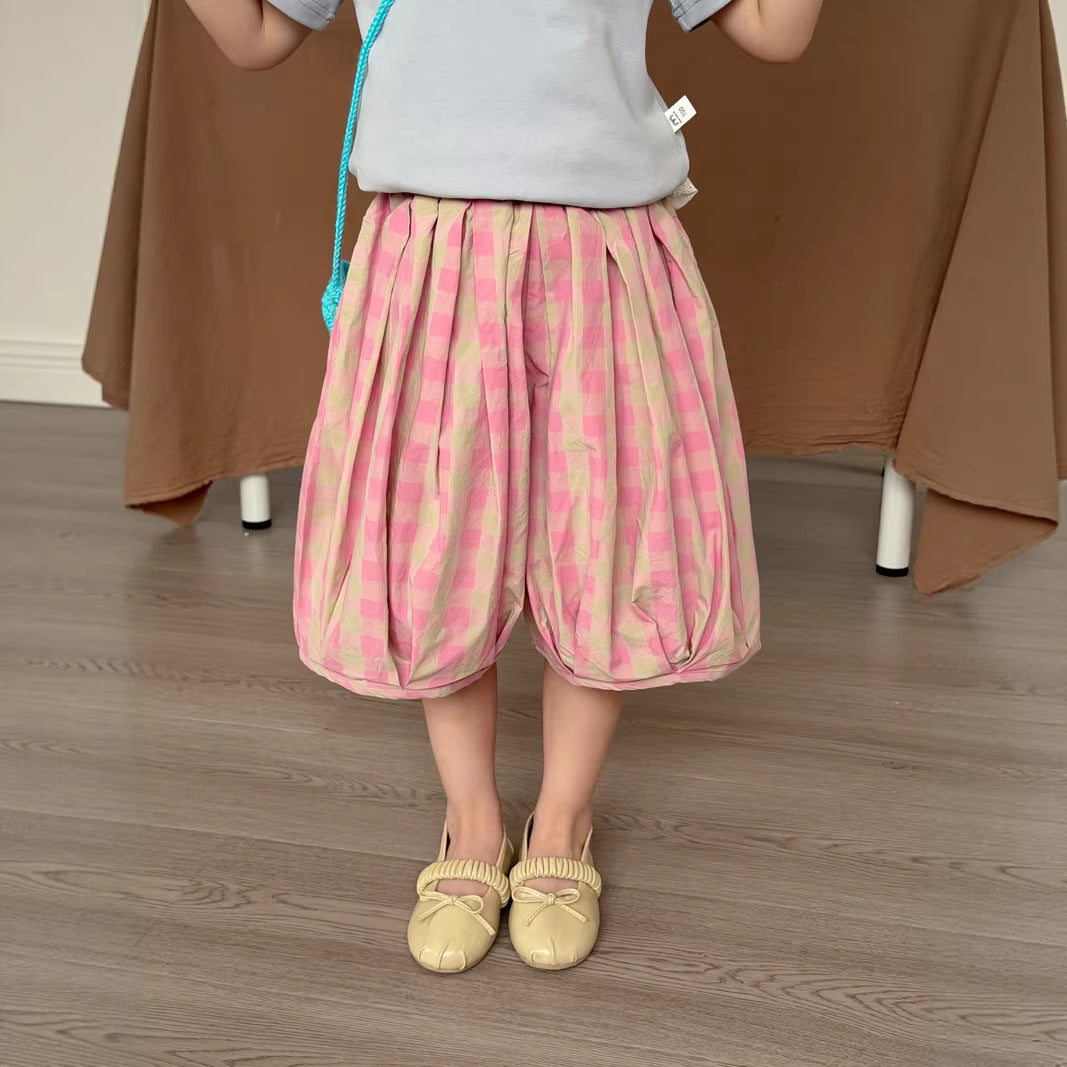 【90-140cm】韓版全棉格紋休閒褲