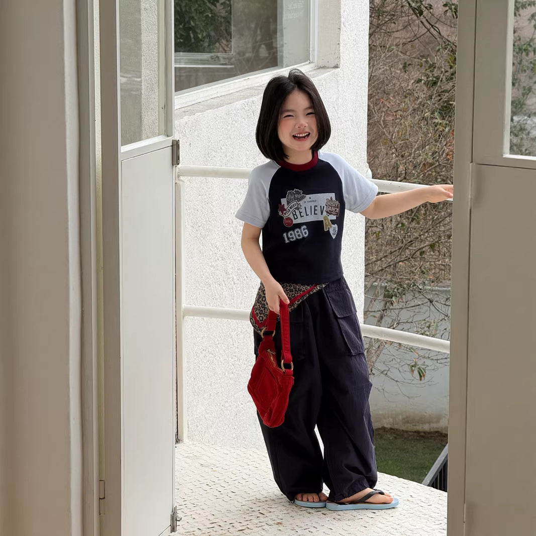 【120-160cm】插肩彈性印花T