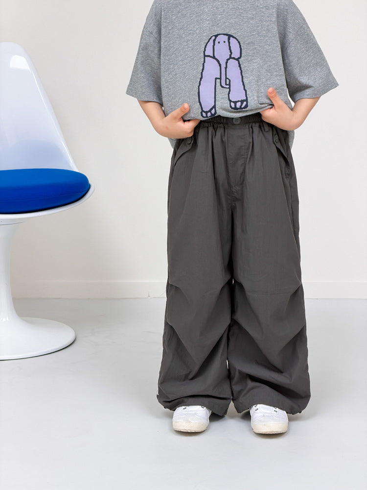 【100-170cm】拼接分割休閒工裝褲