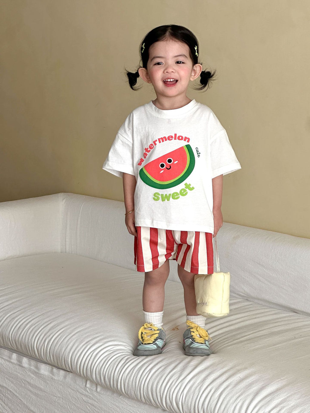 【80-150cm】水果休閒條紋短褲套裝