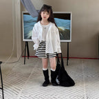 【100-150cm】黑白條紋休閒寬短褲