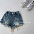 【90-150cm】y2k 復古破洞磨毛短褲