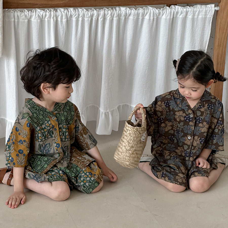 【80-140cm】森系花花襯衫套裝