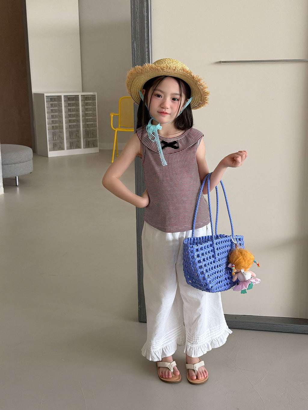 【100-160cm】韓版蝴蝶結條紋背心