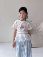 【100-160cm】韓版蝴蝶結花朵短袖