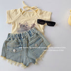 【90-150cm】復古毛邊包臀熱褲