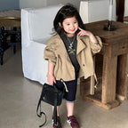 【90-140cm】大翻領短版風衣 |牛仔短褲