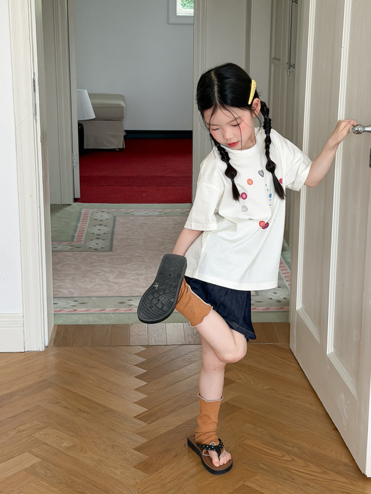 【100-170cm】韓版甜妹彩色串珠線條時鐘T