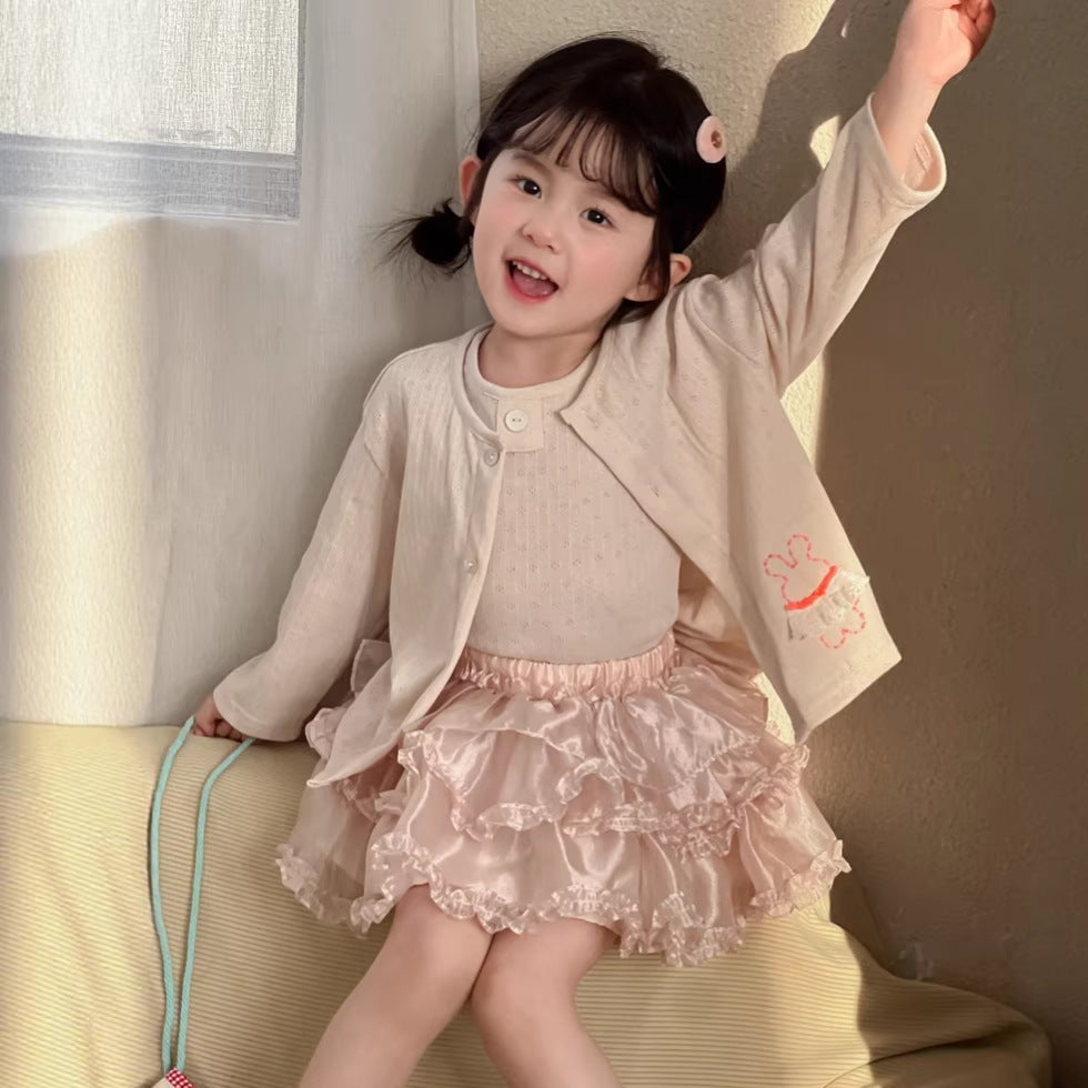 【90-140cm】透氣舒適針織開襟衫背心套裝 | 紗裙