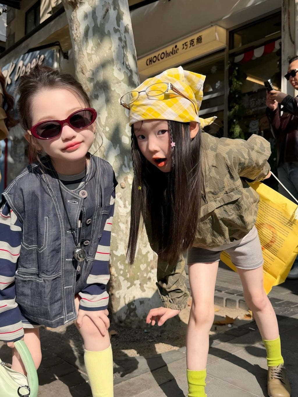 【90-140cm】寬鬆條紋T恤 | 牛仔馬甲 | 不規則針織短褲