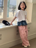 【120-160cm】韓版口袋大蝴蝶結工裝褲
