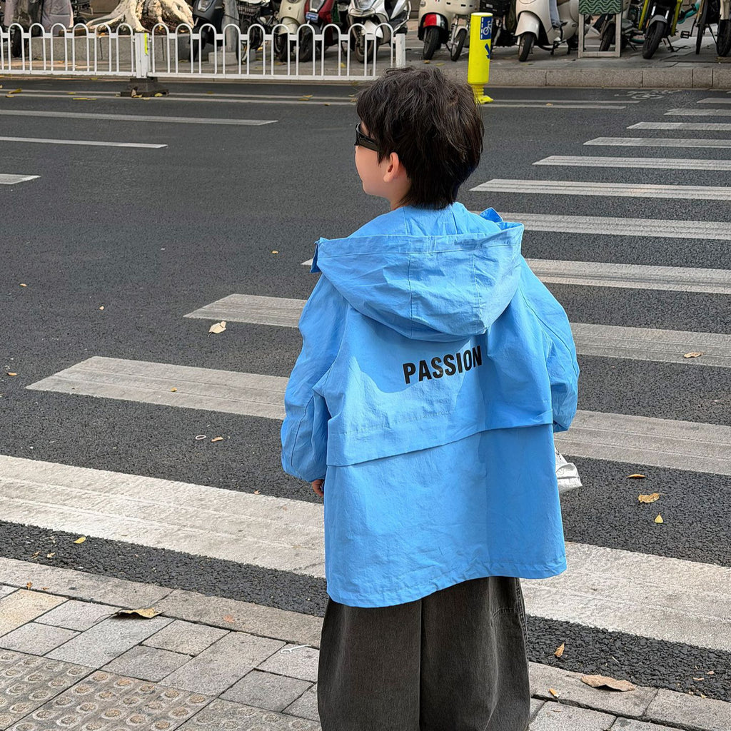 【90-160cm】休閒防風戶外衝鋒衣連帽外套