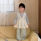 【90-140cm】韓版蕾絲網紗背心針織打底衫背心裙罩衫