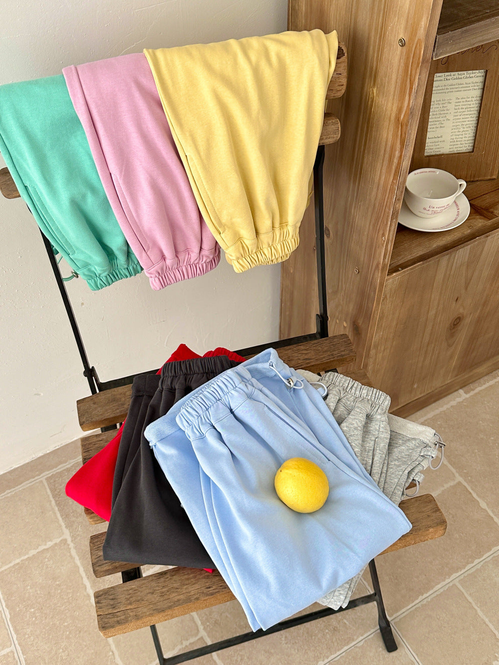 【100-160cm】純色抽繩兩穿百搭寬鬆褲