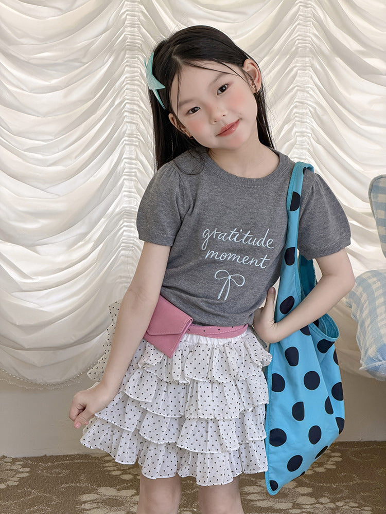 【100-170cm】韓版可愛刺繡字母蝴蝶結T