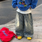 【90-160cm】設計感破洞水洗牛仔褲