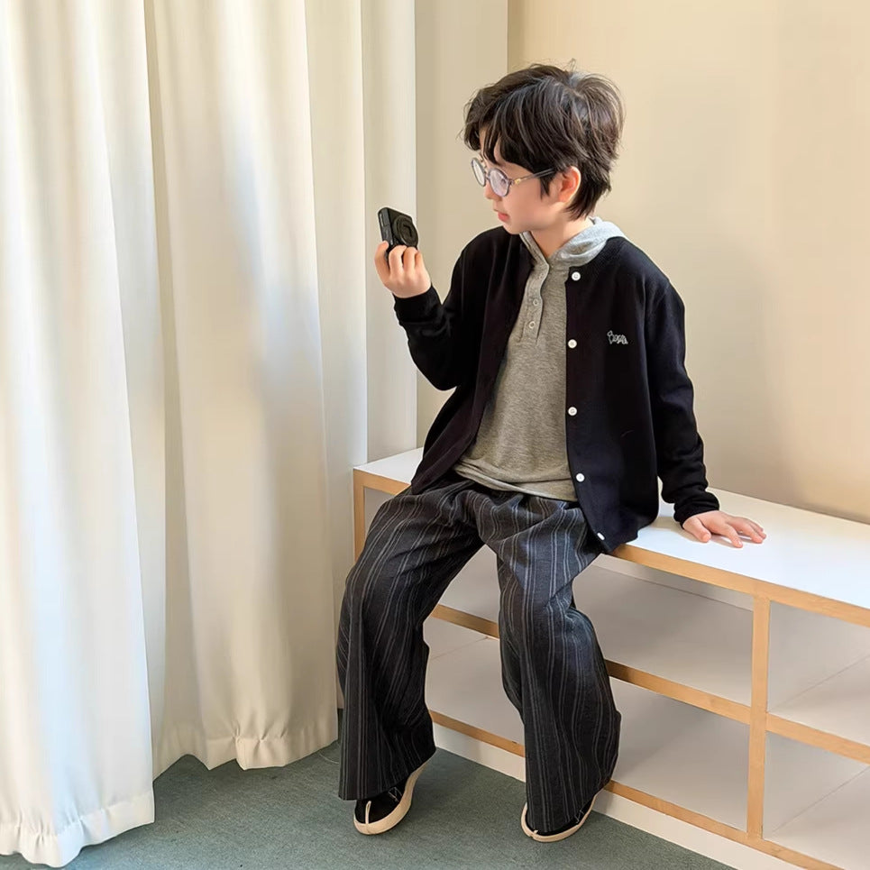 【100-170cm】條紋直筒西裝褲