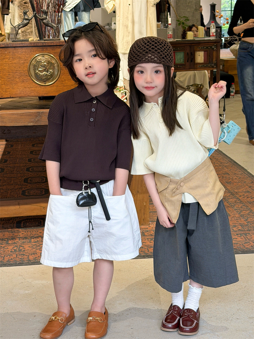 【90-150cm】韓版大口袋高級感速乾休閒五分褲