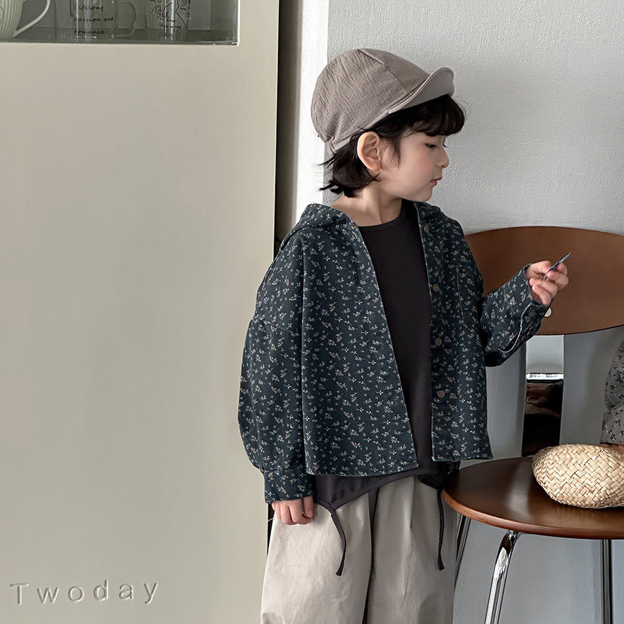 【80-140cm】復古碎花連帽外套