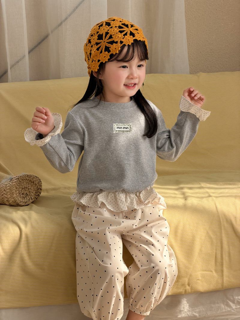 【90-140cm】一波點拼荷葉邊打底衫