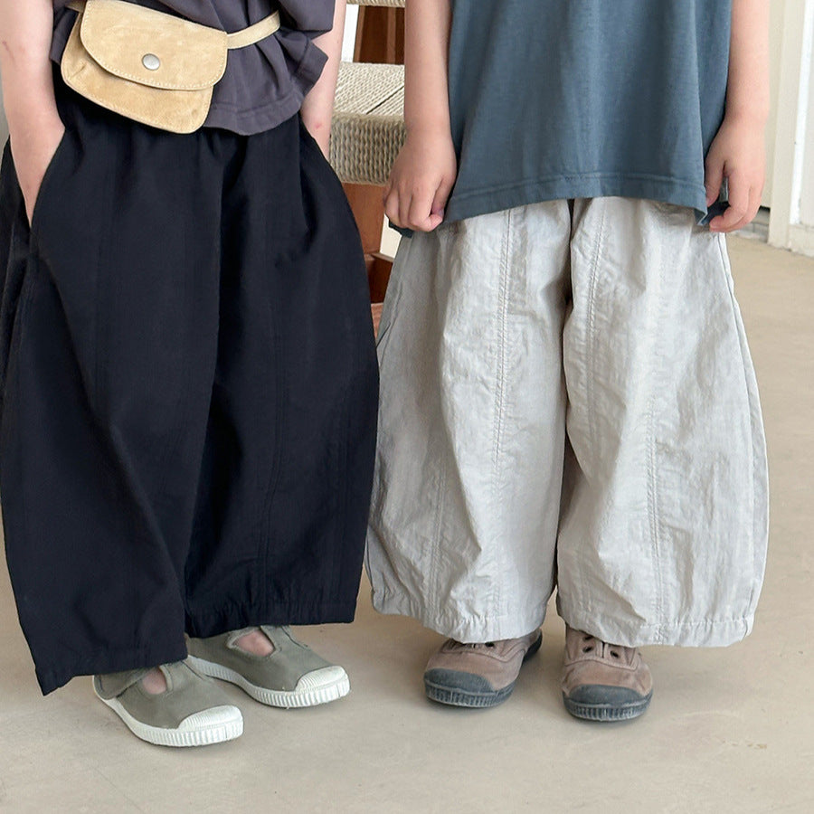 【80-140cm】純色拼接九分褲
