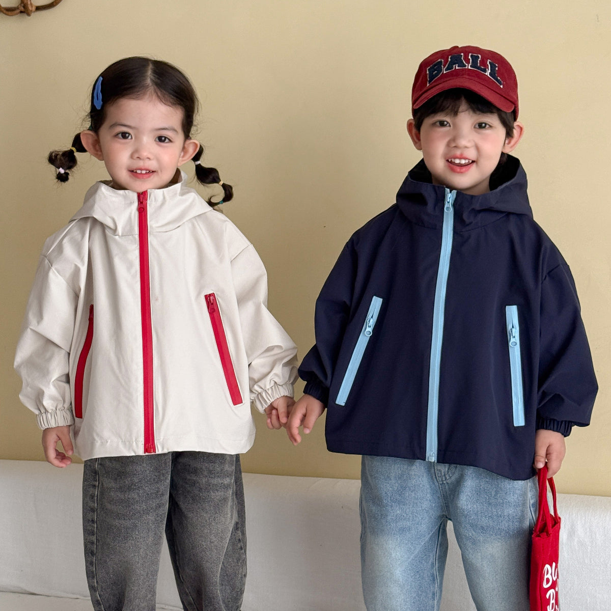 【80-150cm】今天也要去探險！撞色拉鍊連帽外套