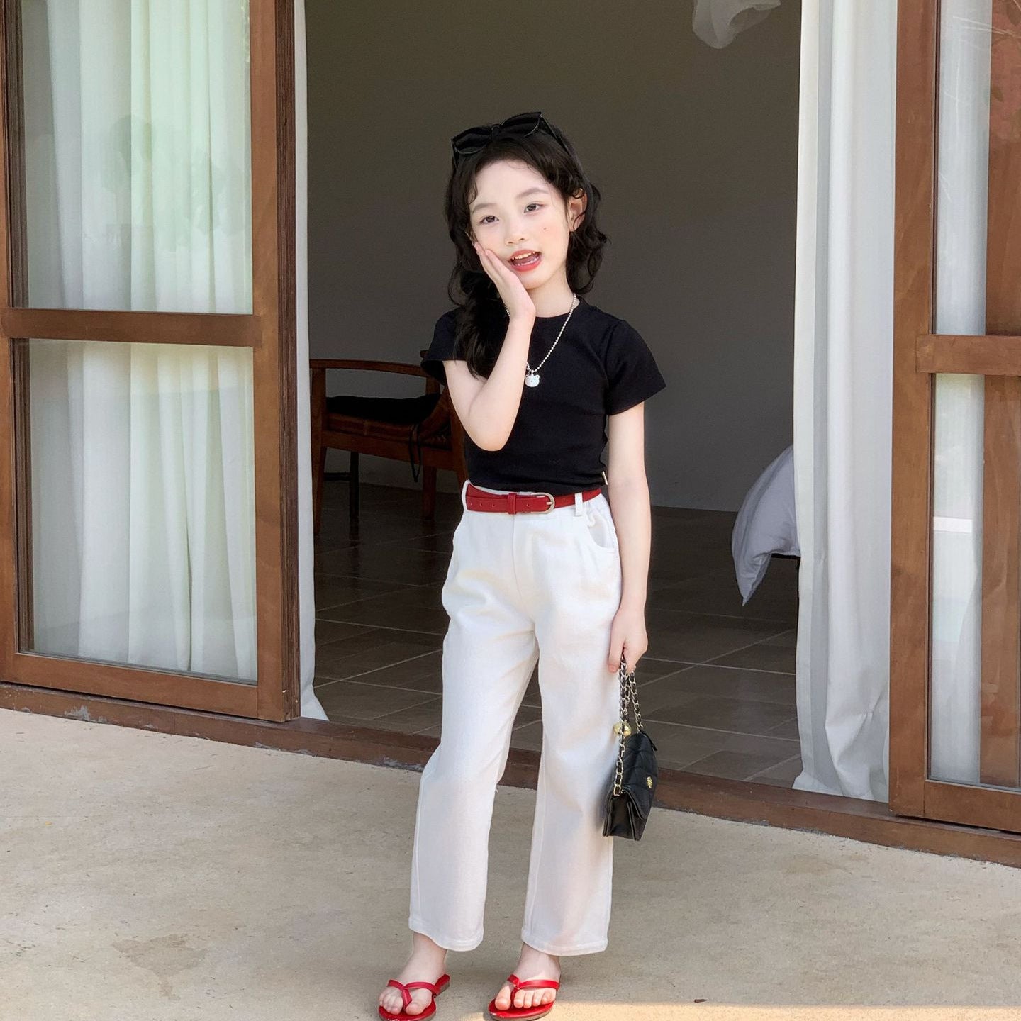 【90-150cm】修身辣妹正肩圓領短袖