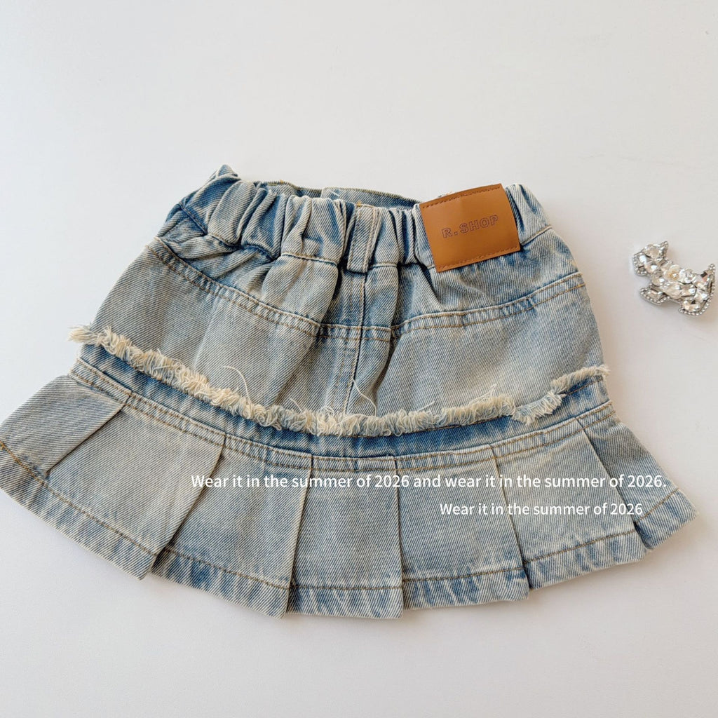 【90-150cm】荷葉邊牛仔A字半身裙