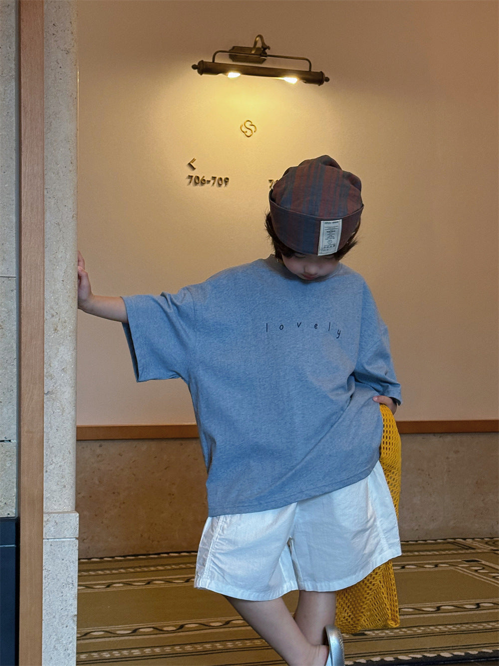 【100-160cm】韓系後背印花休閒寬鬆T