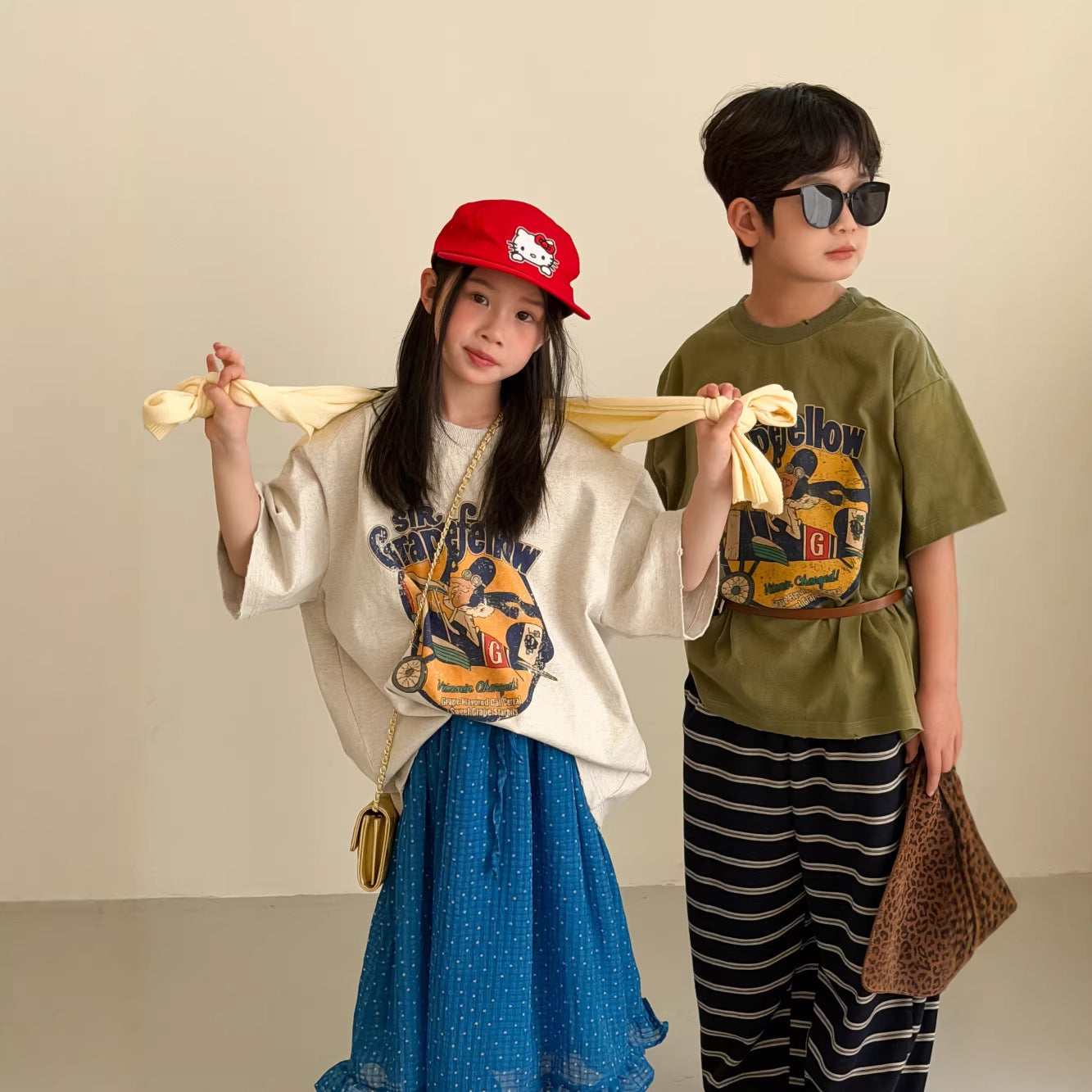 【100-160cm】字母圓領休閒寬鬆短袖