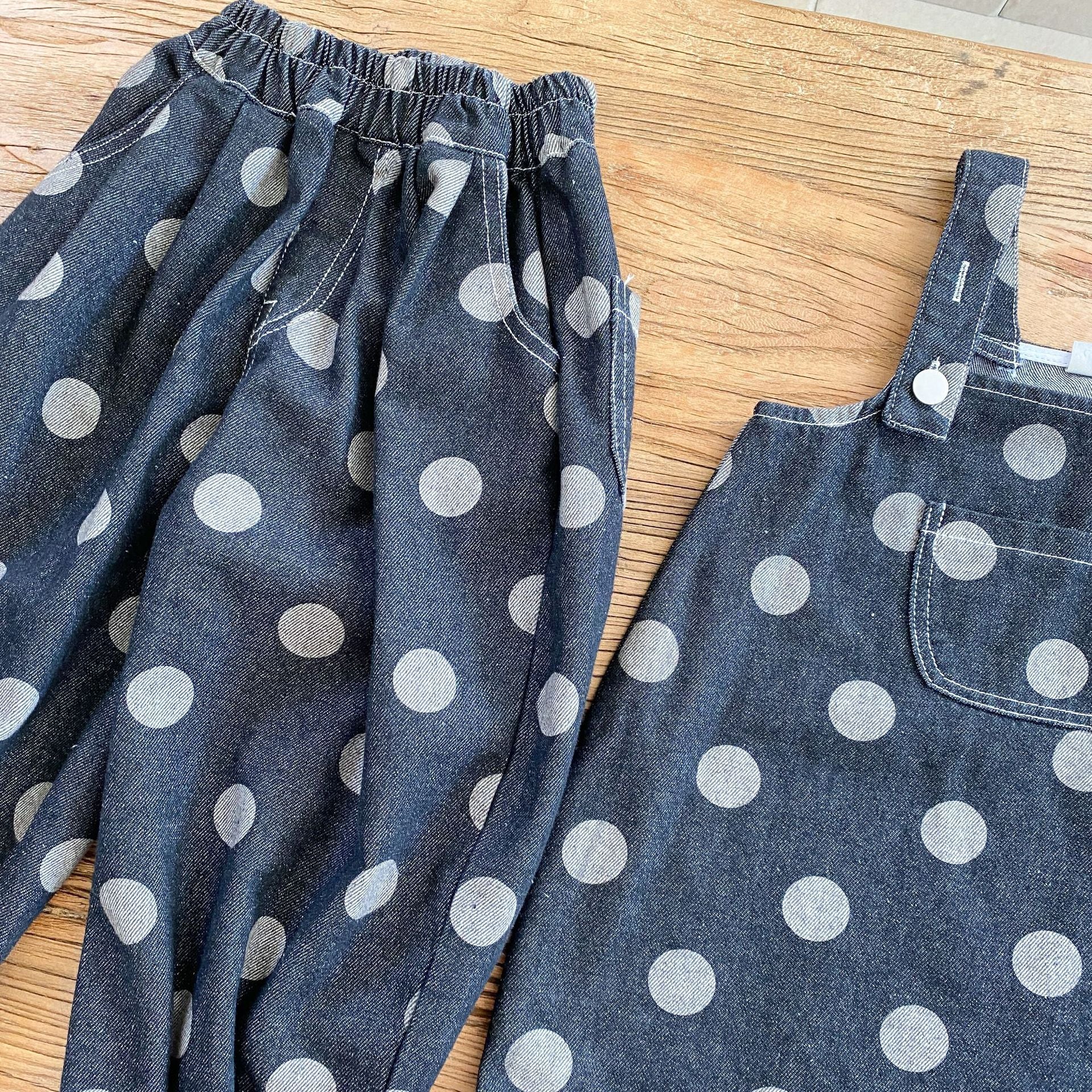 【現貨 80/120cm】波點牛仔褲 | 吊帶連衣裙