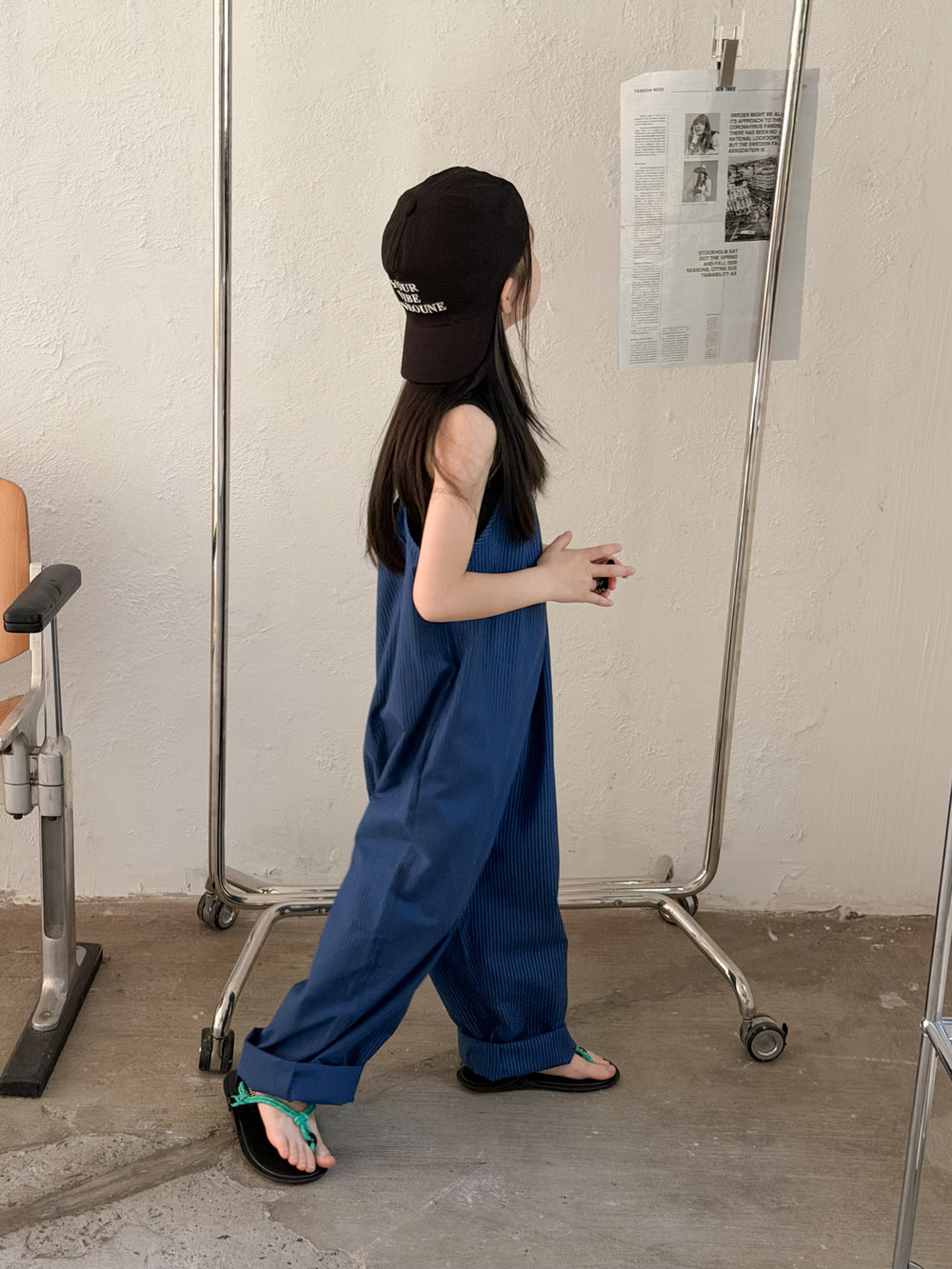 【100-1600cm】韓版條紋寬鬆背心吊帶褲套裝