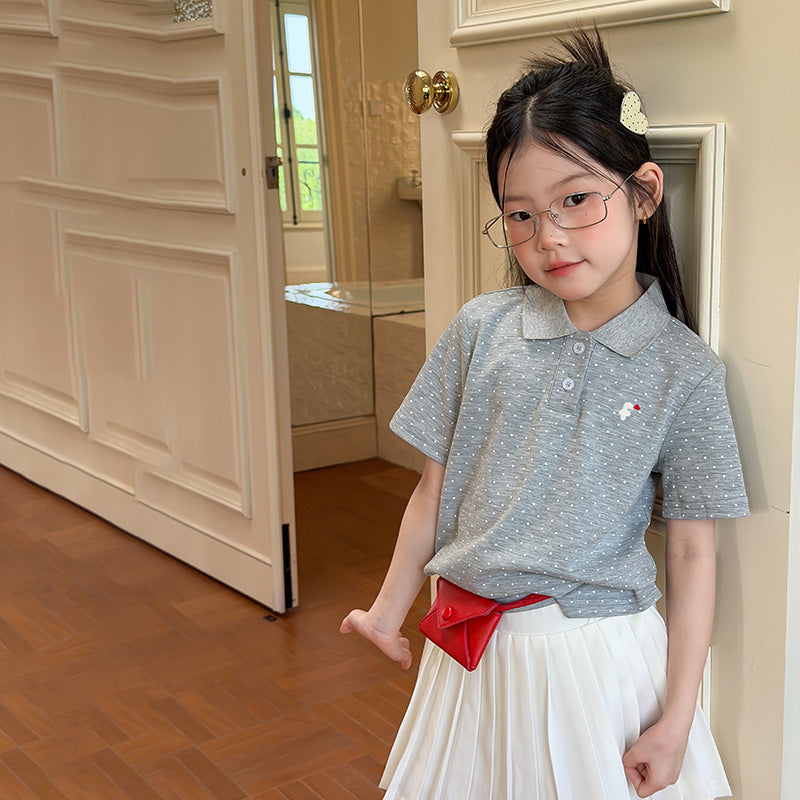【100-170cm】學院風純色/波點翻領POLO衫